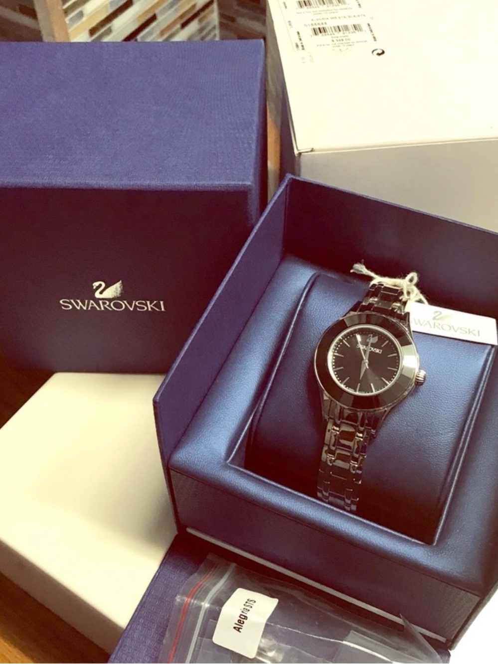 Swarovski Silver Stainless Steel Black Dial Women’s Watch